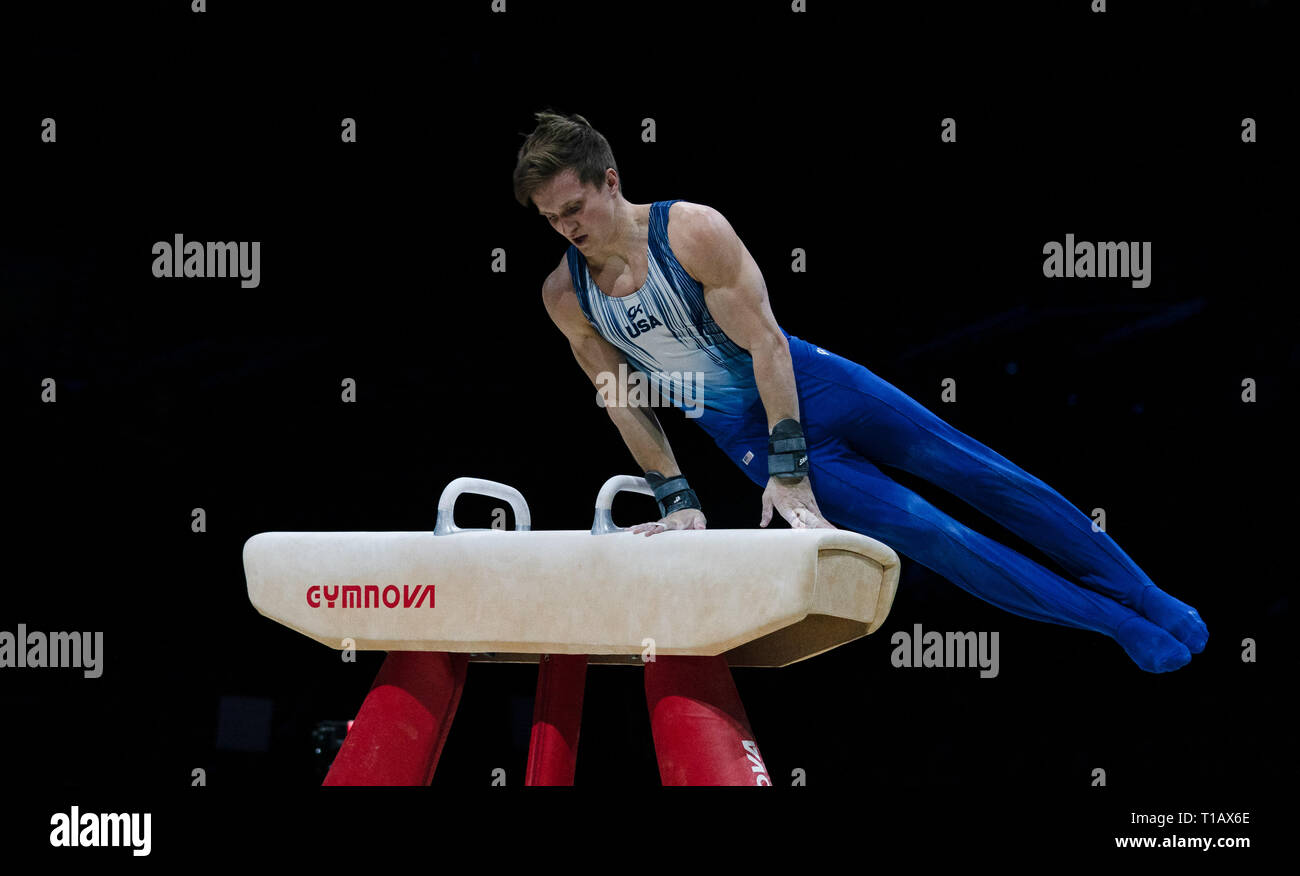 Allan Bower (USA) en action lors de la Coupe du Monde de Gymnastique 2019 à Birmingham Arena de Genting. Banque D'Images