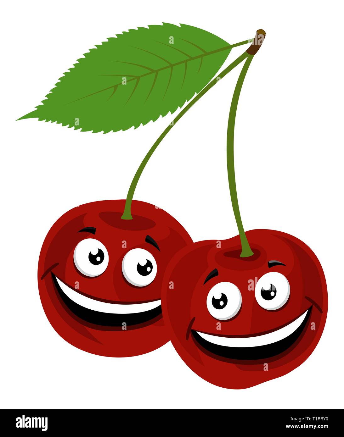 Cherry. Illustration de Raster une drôle de paire de cerises avec face, sur fond blanc. Banque D'Images