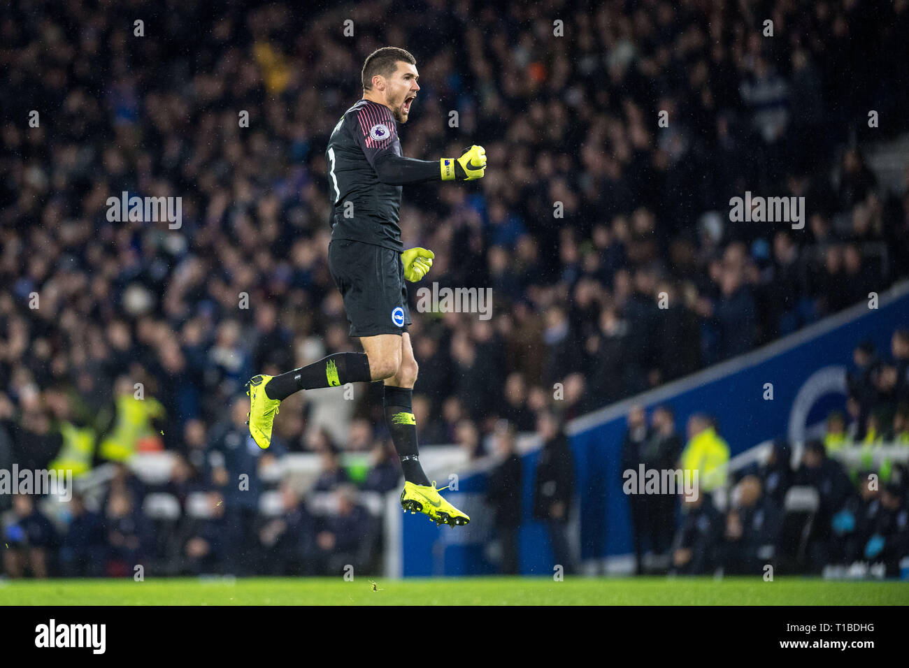 BRIGHTON, ANGLETERRE - 04 DÉCEMBRE : Mathew Ryan de Brighton & Hove Albion célébrer la 1ère équipe il but durant le premier match de championnat entre Brighton & Hove Albion et Crystal Palace à American Express Community Stadium le 4 décembre 2018 à Brighton, Royaume-Uni. (Photo par Sebastian Frej/MO Media) Banque D'Images