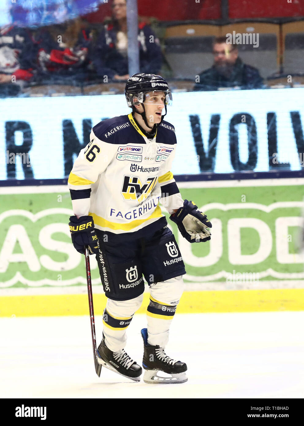 LINKÖPING 20180203 HV:s nr 96 Bill Sweatt sous matchen i SHL mellan Linköpings HC-HV71 Saab j'arena. Foto Jeppe Gustafsson Banque D'Images