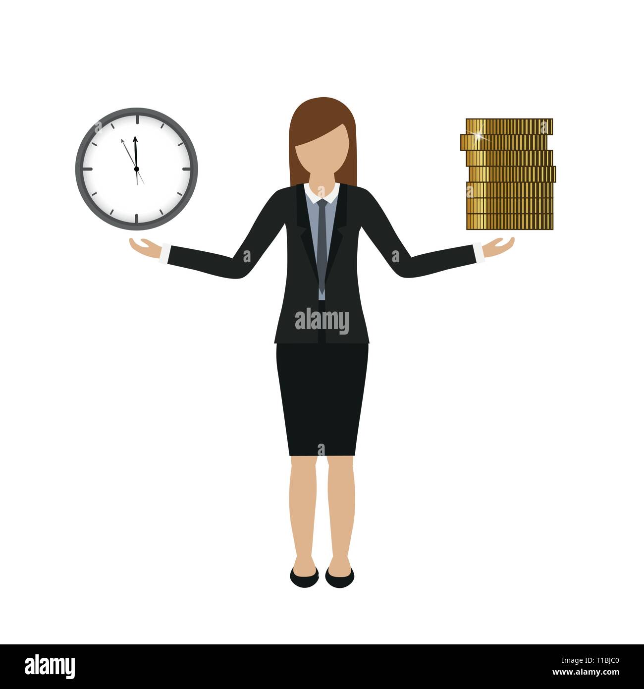 Concept d'entreprise sur le temps et l'argent business woman character vector illustration EPS10 Illustration de Vecteur