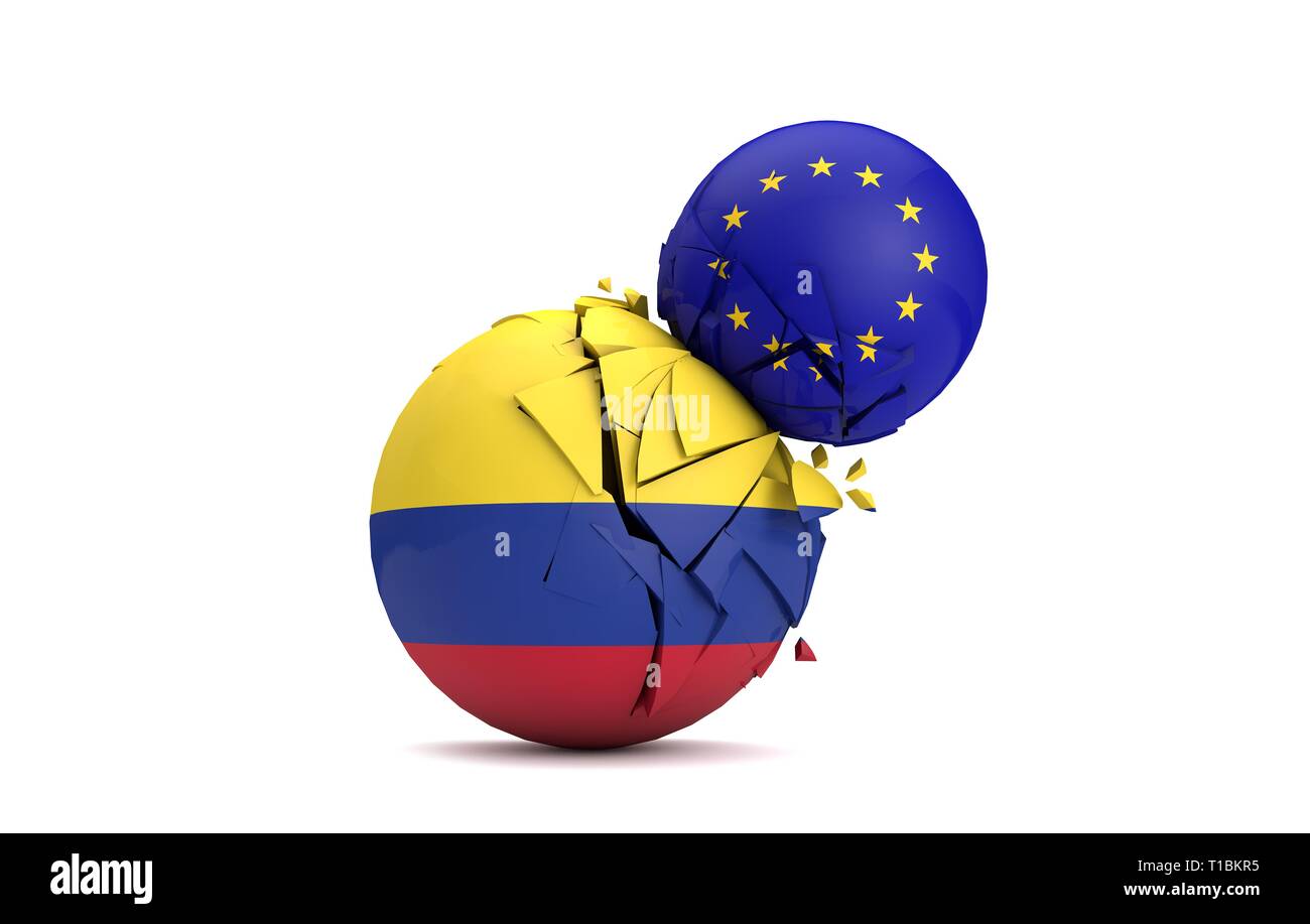 La Colombie et l'Union européenne les balles smash politique ensemble. 3D Render Banque D'Images