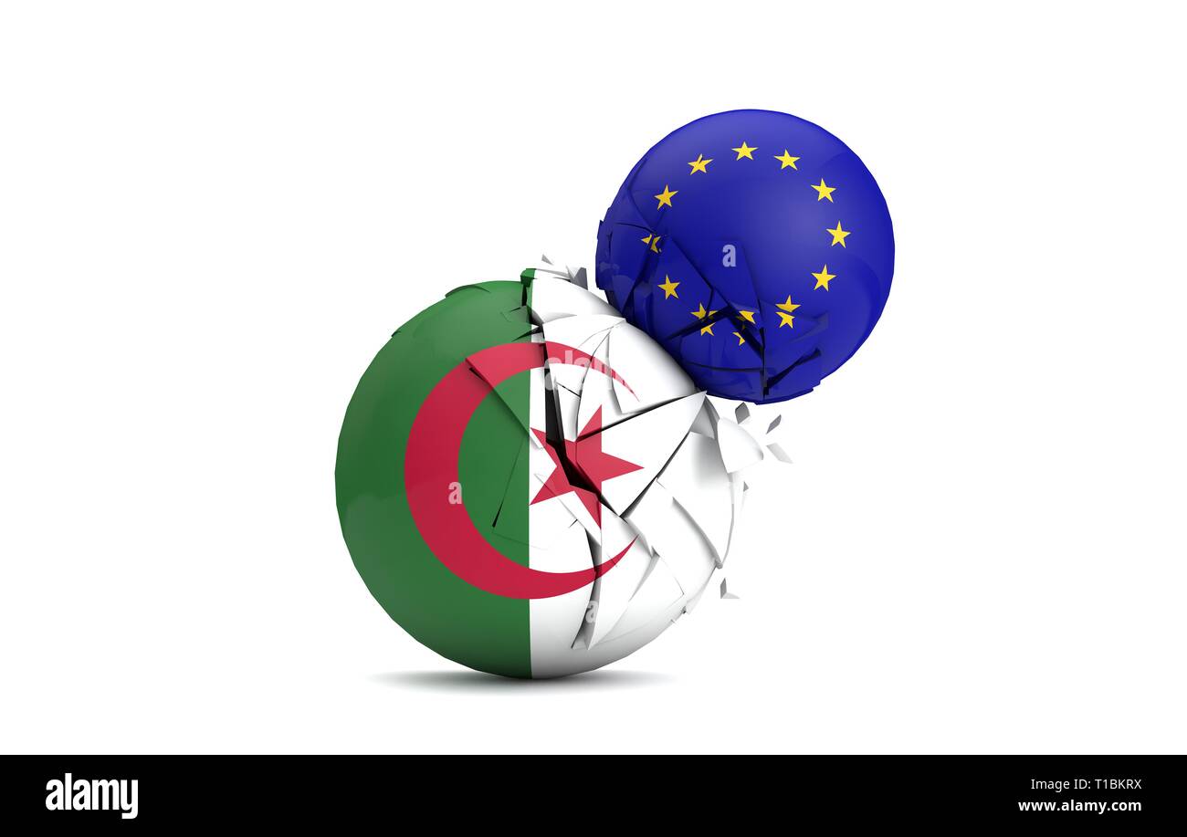 L'Algérie et l'Union européenne les balles smash politique ensemble. 3D Render Banque D'Images