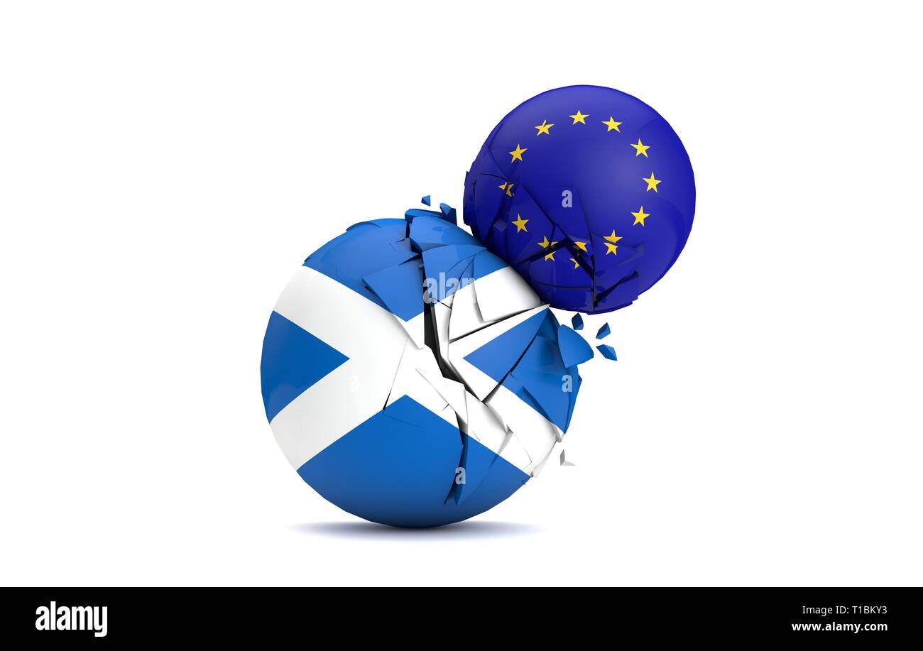 L'Ecosse et l'Union européenne les balles smash politique ensemble. 3D Render Banque D'Images