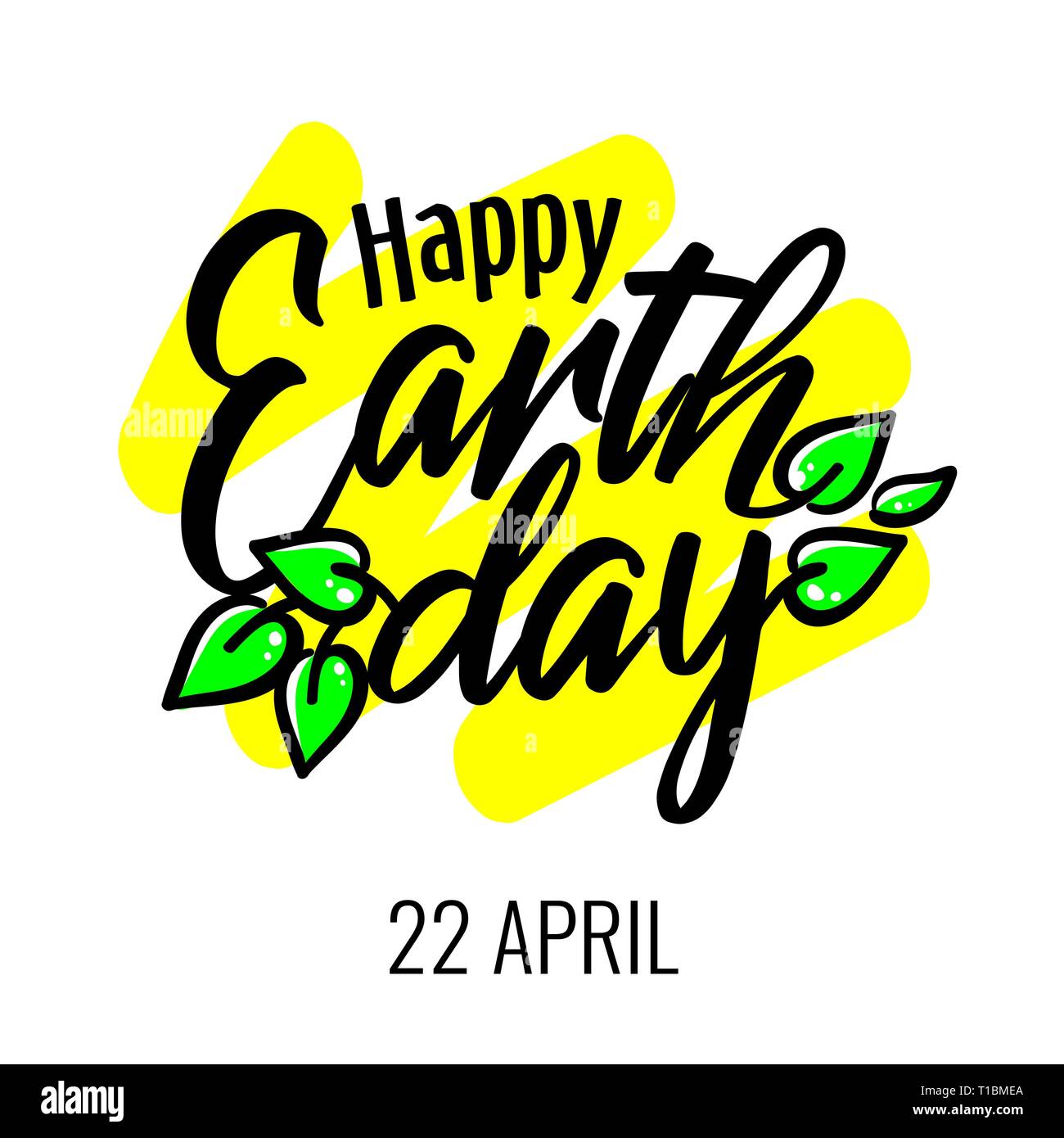 Heureux le jour de la terre 22 avril carte de lettrage avec des feuilles vertes, des bannières, affiches, cartes de vœux ou d'invitation, vector Illustration de Vecteur