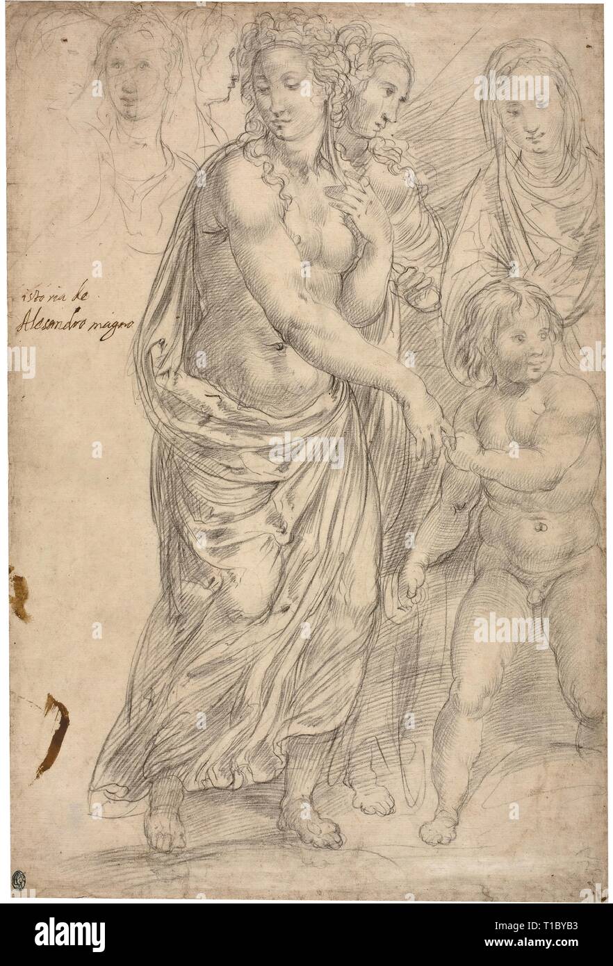 (Anonyme) / Sodoma Copie 'quatre femmes et un enfant". XVI siècle. Crayon sur papier. Musée : Musée du Prado, Madrid, España. Banque D'Images