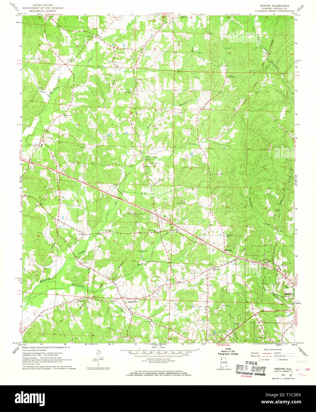 Carte TOPO USGS Alabama AL Weston 305367196724000 Banque D'Images