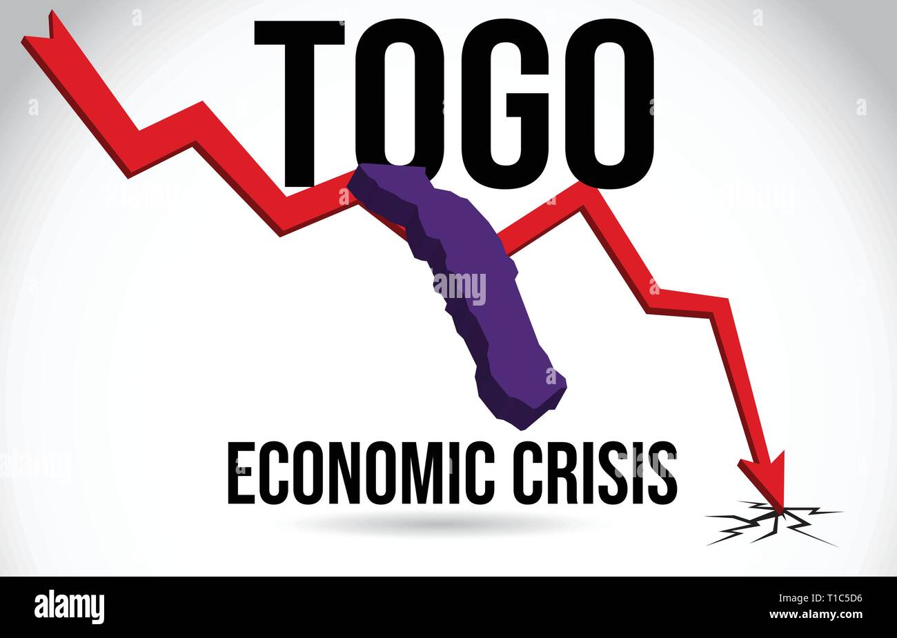 Carte Togo Crise financière l'effondrement économique du marché boursier Crise Mondiale Vector Illustration. Illustration de Vecteur