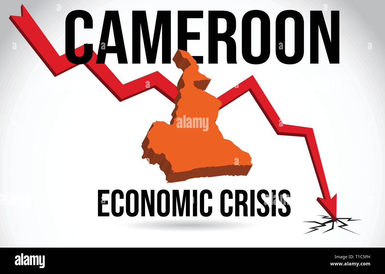 Carte Cameroun Crise financière l'effondrement économique du marché boursier Crise Mondiale Vector Illustration. Illustration de Vecteur