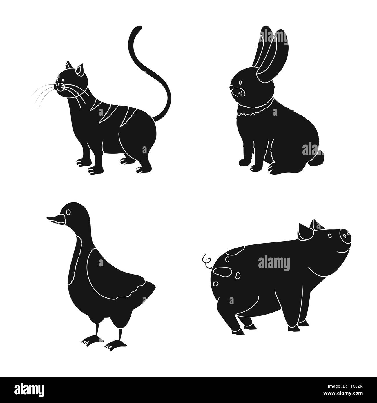 ,Cat,lapin,cochon,oie,chaton,animal,Animaux,oiseaux,porc,lapin,Canada,viande,mignon,volant,porcelet,blanc,canards,la queue,lièvre,élevage,funny race,ailes,fun,porc,plumes,fourrure,ranch,ferme,bio,alimentation,campagne,maison,agriculture,ferme,cuisine,reproduction,set,icône,,illustration,collection,isolé,design,graphisme,élément,signer,Black,de simples vecteurs vecteur , Illustration de Vecteur