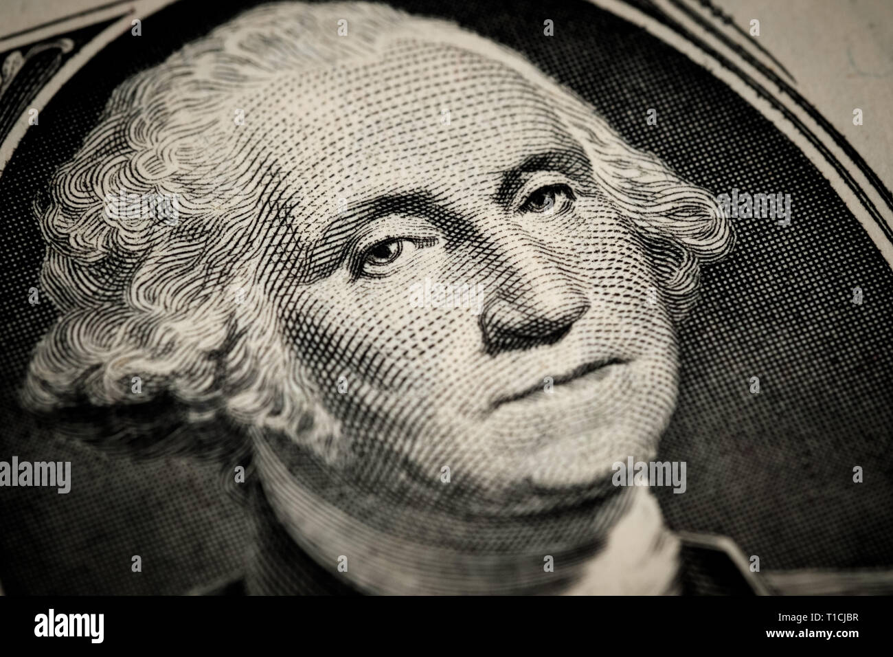 Le portrait de George Washington sur un (1) dollar américain bill. Vue en gros plan macro. Banque D'Images