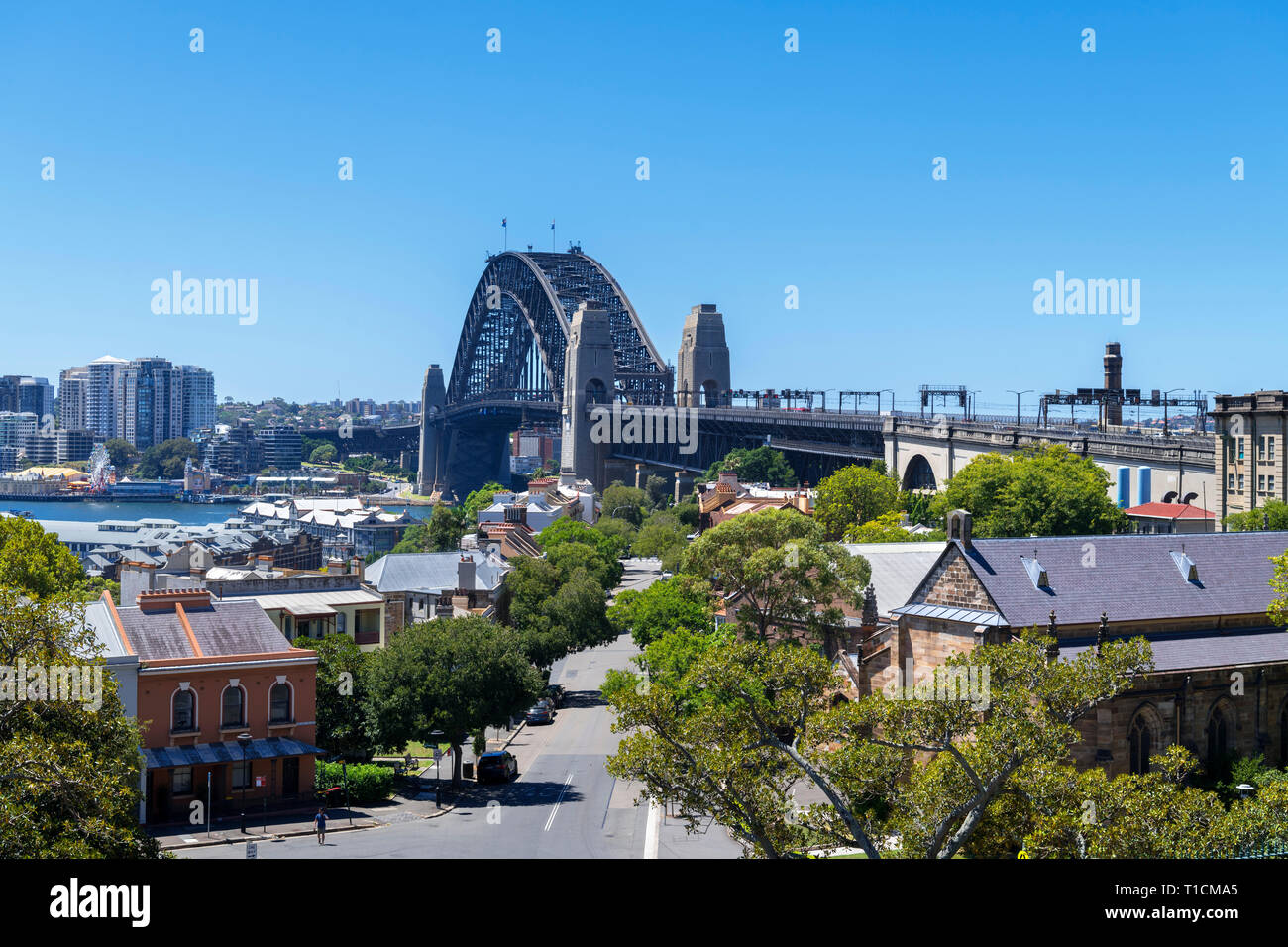 Sydney Harbour Bridge vu de l'Observatoire de Sydney, Observatory Hill, Millers Point, Sydney, Australie Banque D'Images