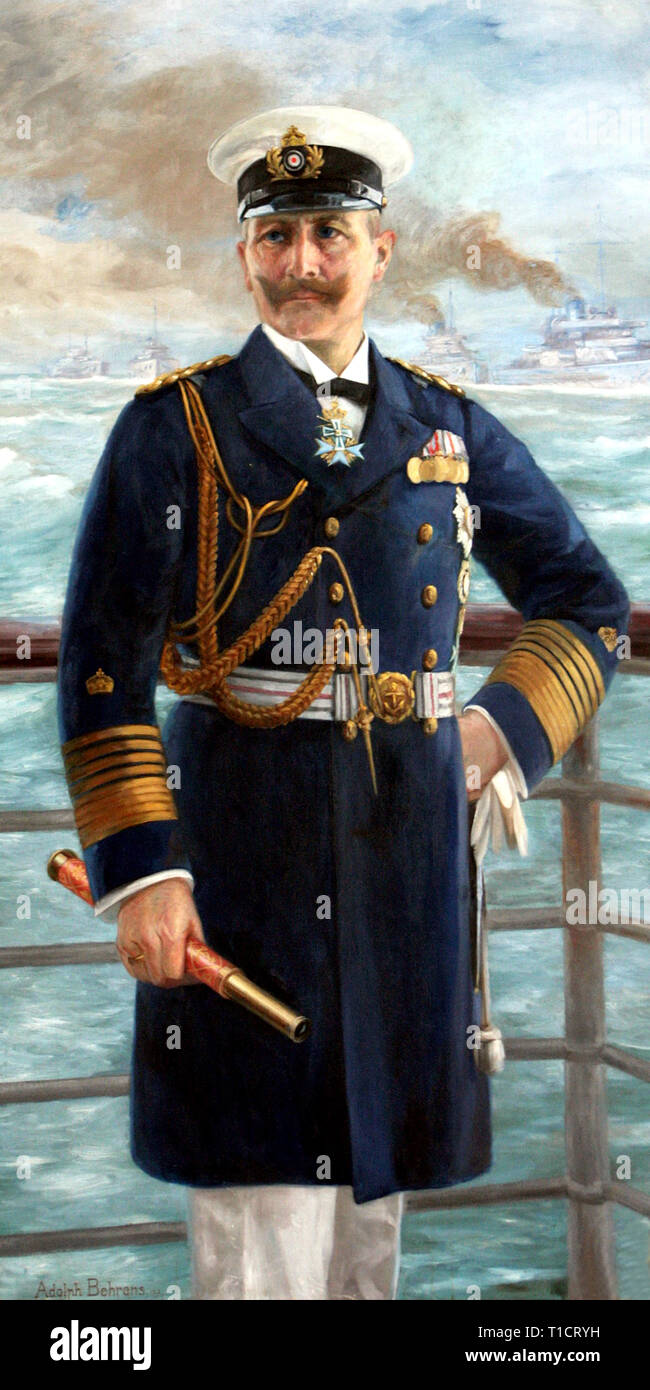 L'empereur Guillaume II, Guillaume II (1859 - 1941) dernier empereur allemand et roi de Prusse, régnant à partir de 15 juin 1888 jusqu'à son abdication le 9 novembre 1918 peu avant la défaite de l'Allemagne dans la Première Guerre mondiale, Guillaume II en 1913. Peinture d'Adolph Behrens Banque D'Images