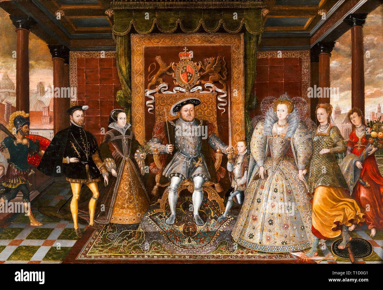 Allégorie de la succession de Tudor, la famille de Henry VIII, d'après Lucas de Heere, vers 1590 Banque D'Images