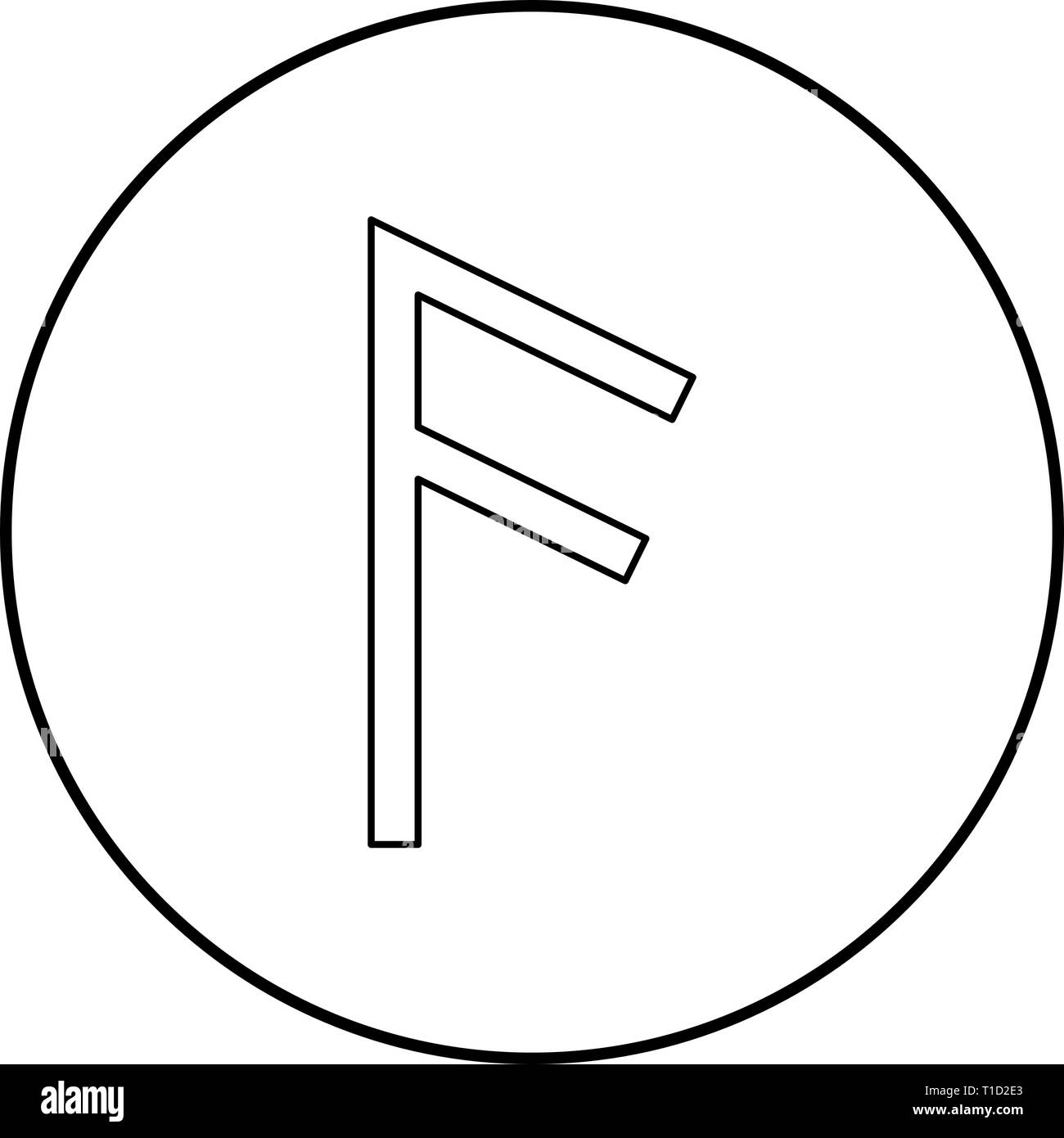 Ancuz Asir rune bouche frêne noir contour icône vecteur de couleur en cercle autour de l'image simple style illustration télévision Illustration de Vecteur