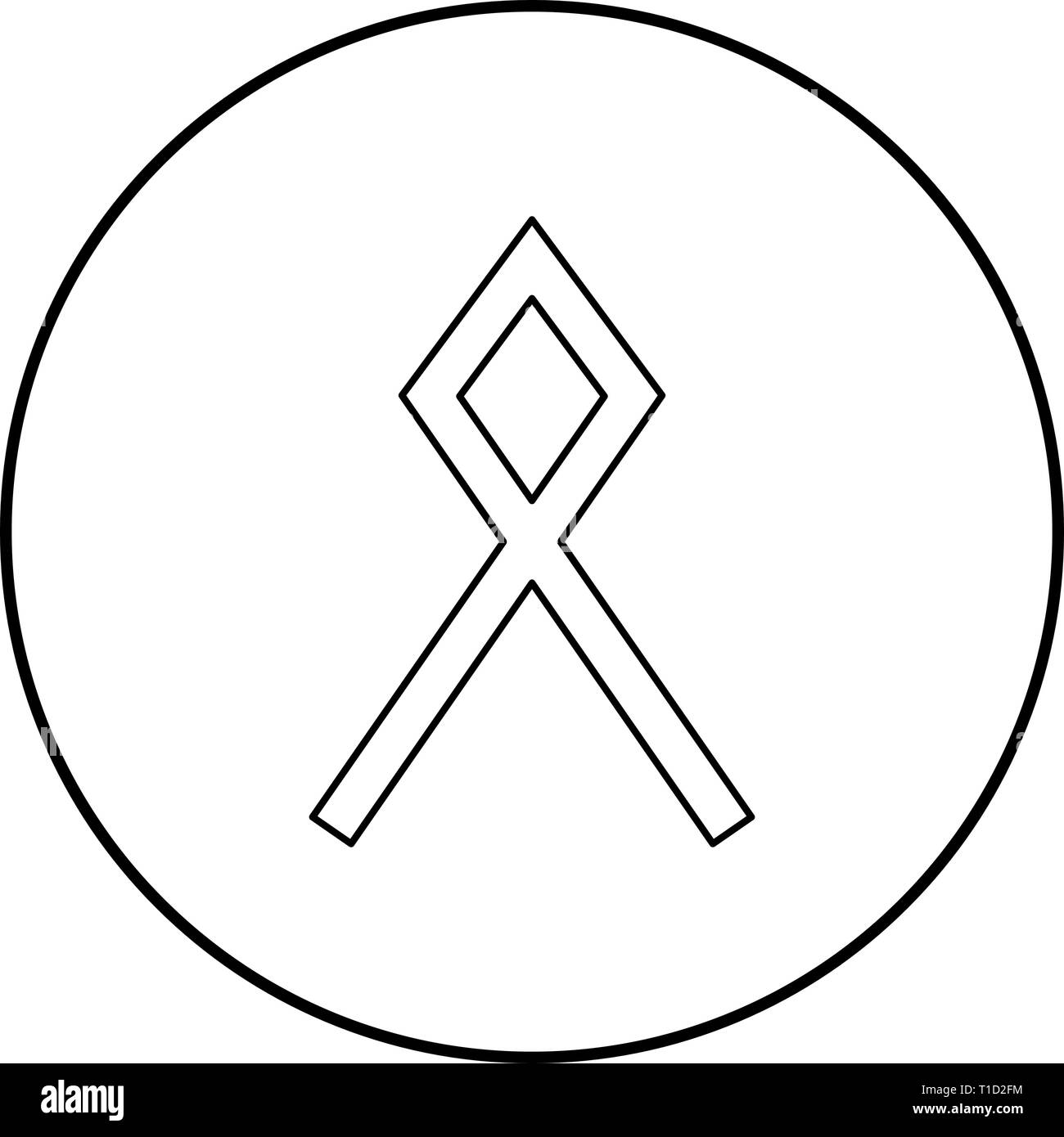 Odal rune Othil Othala patrimoine immobilier symbole icône signe noir contour vecteur de couleur en cercle autour de l'image simple style illustration télévision Illustration de Vecteur