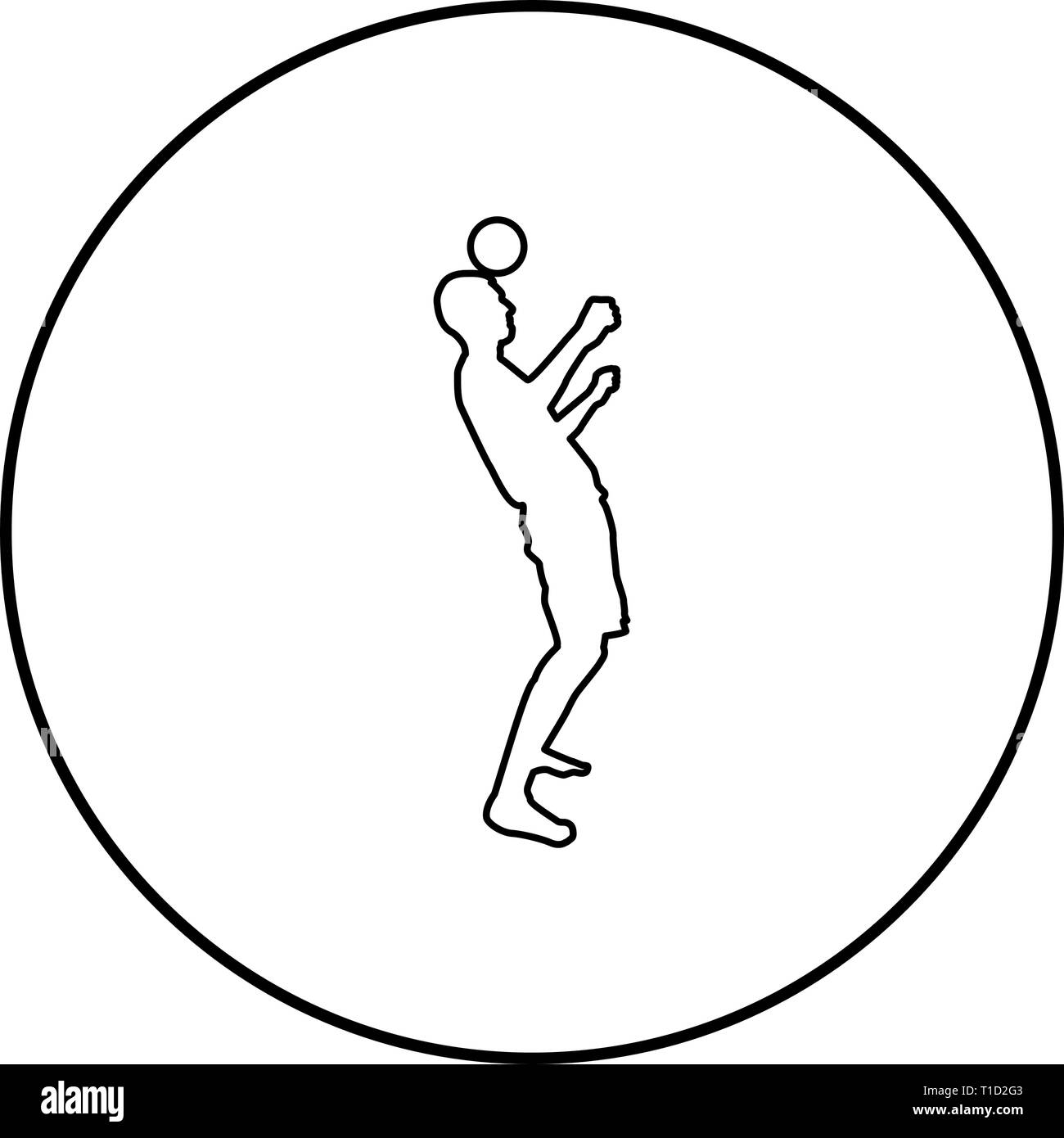 L'homme frappe la balle sur la tête. Joueur de foot ball robinets avec sa tête concept Football tour de jonglerie avec ball aperçu l'icône vecteur de couleur noire en cercle Illustration de Vecteur