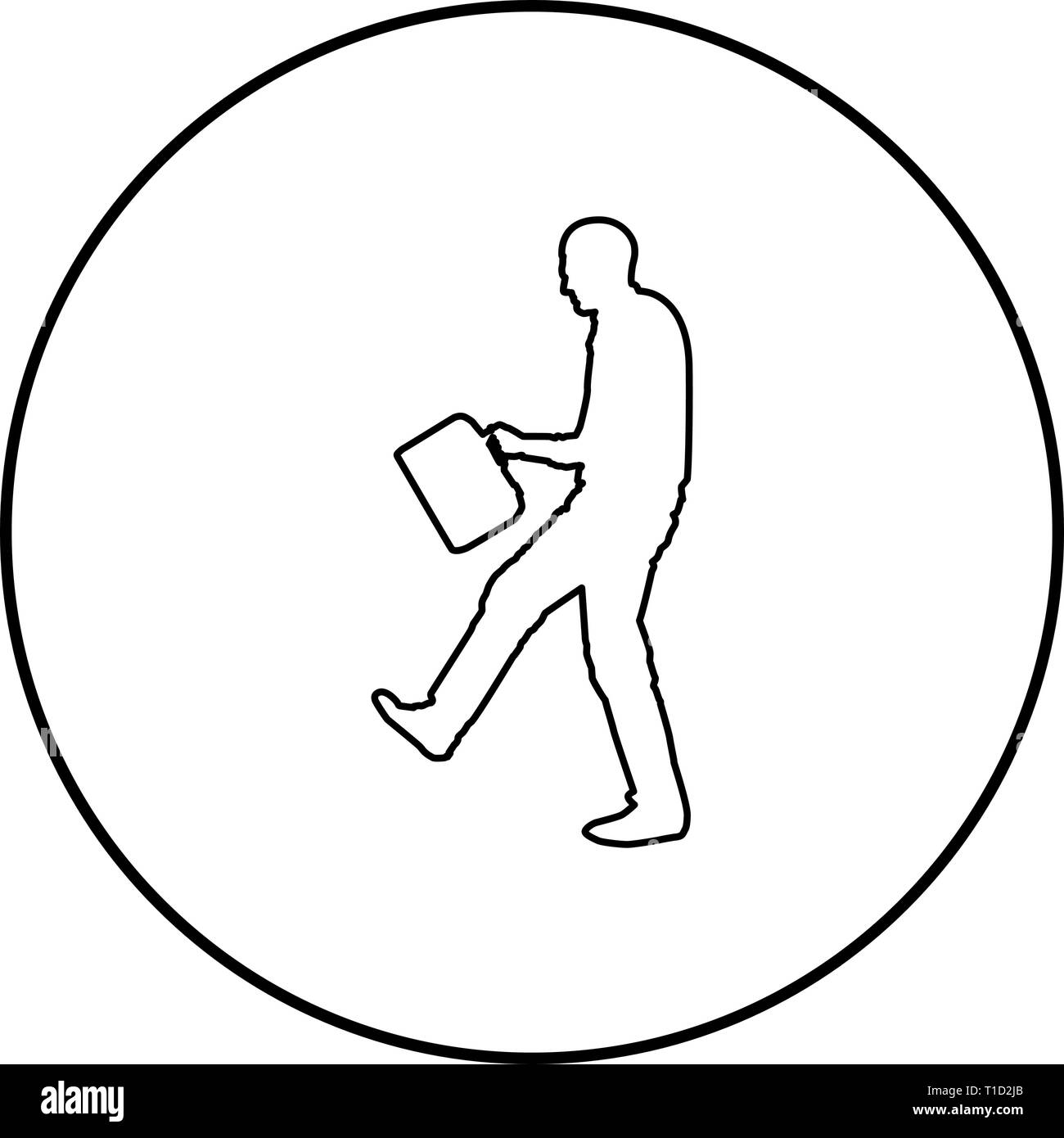 Cheerful man avec une mallette d'affaires réussi gagner succès Concept homme noir contour icône vecteur de couleur en cercle Illustration style plat Illustration de Vecteur