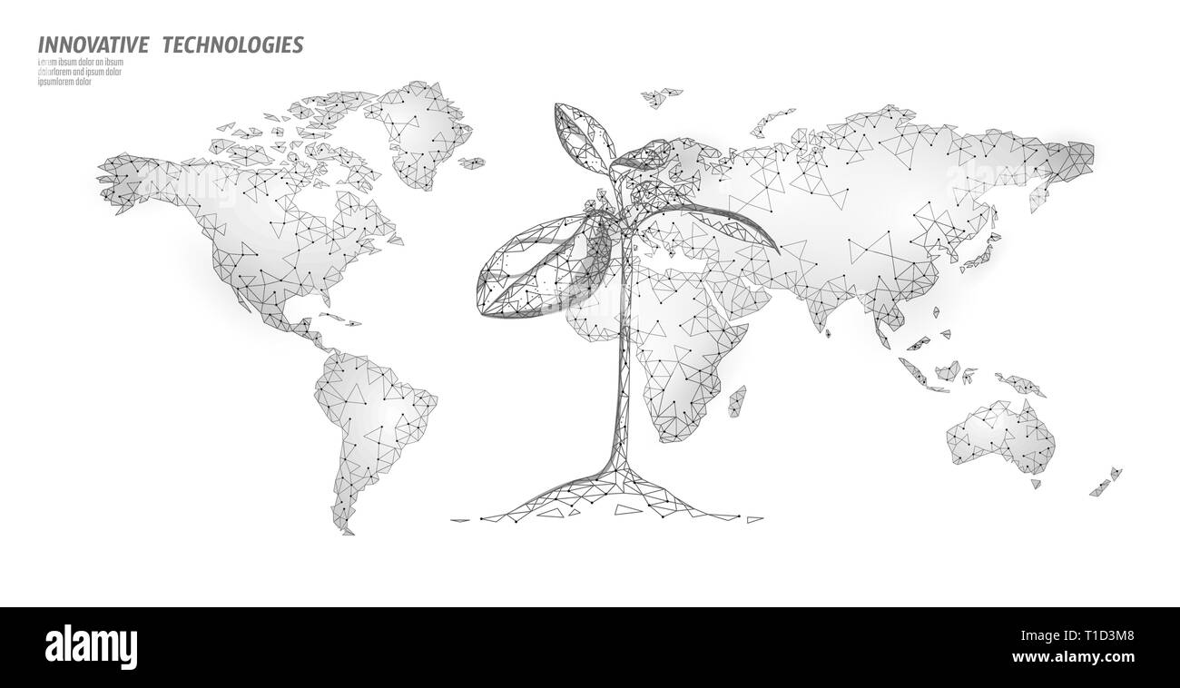 Plant sprout ecological concept abstrait. Des plantules de rendu 3D de feuilles d'arbres. Sauver la planète Terre nature environnement eco vie croissance faible triangles polygone Illustration de Vecteur