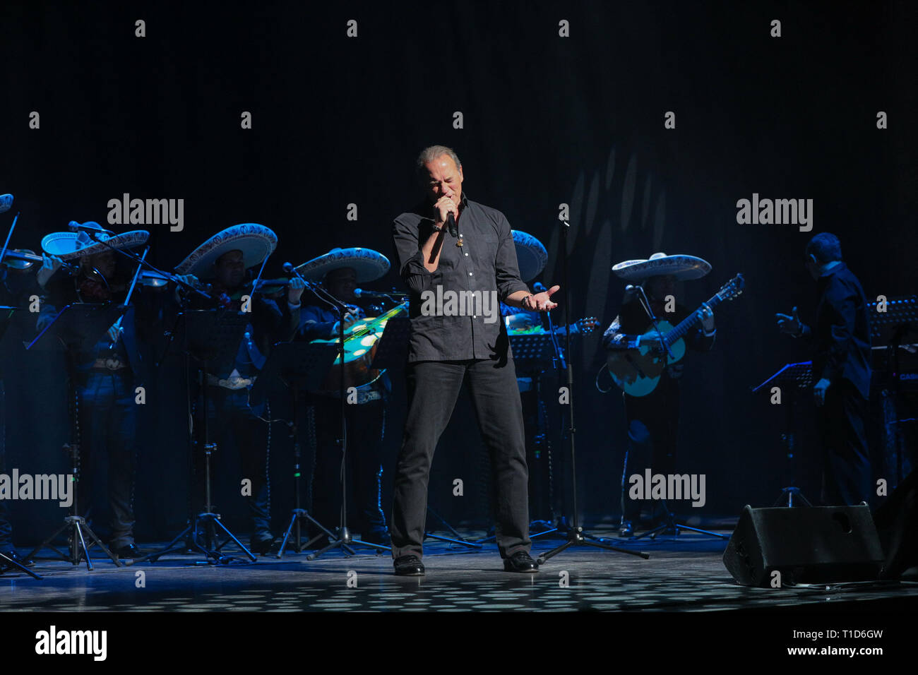 Bertín Osborne vu l'exécution au Teatro Calderón durant la Yo debí de enamoarme tu madre (nouvel album) concert à Madrid. Banque D'Images