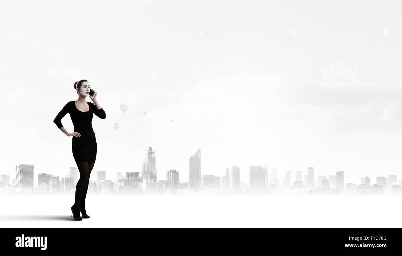 Jeune femme mime. Technique mixte Banque D'Images