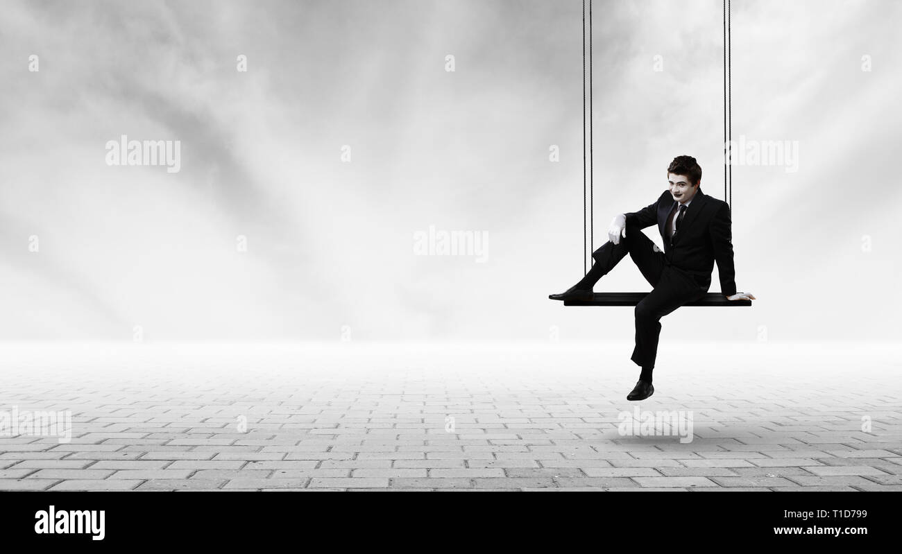 Jeune homme mime. Technique mixte Banque D'Images