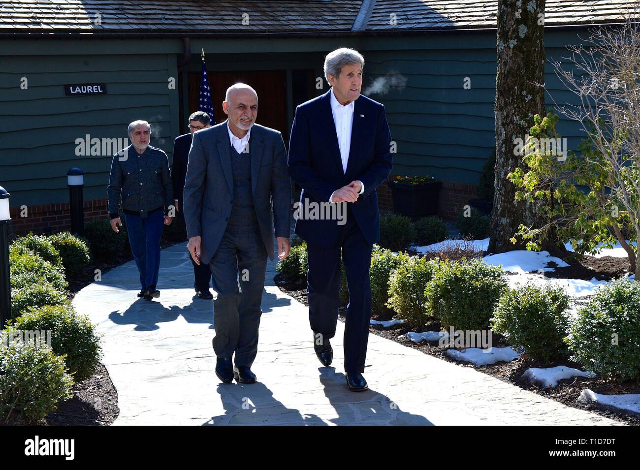 Le secrétaire d'Etat John Kerry et le président Afghan Ashraf Ghani, suivi par le secrétaire américain au Trésor Jack Lew, le secrétaire à la défense américain Carter, frêne Banque D'Images