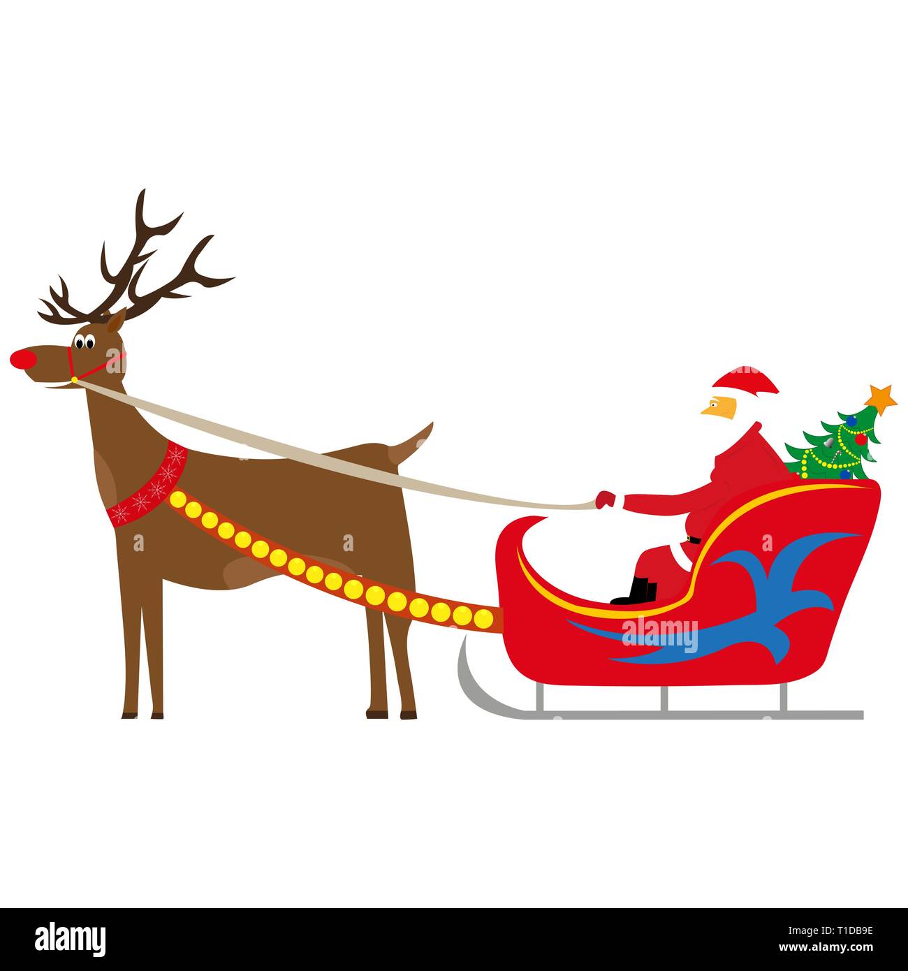 Le Père Noël est la conduite d'un arbre de Noël dans un traîneau vector Illustration de Vecteur