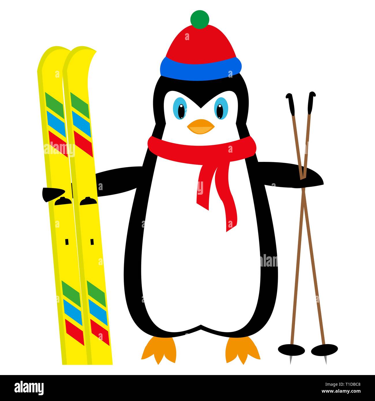 Skieur penguin cartoon illustration sur fond blanc Illustration de Vecteur