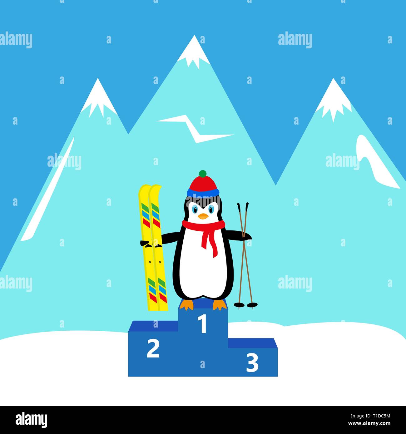 La skieuse de pingouin Champion gagnant Illustration de Vecteur