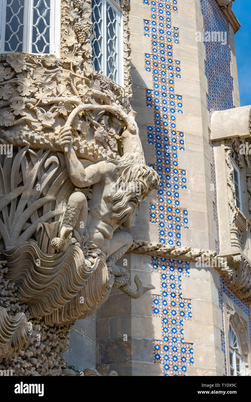 Palais de Pena. Le palais est un site du patrimoine mondial de l'Unesco et l'une des sept merveilles du Portugal. Sintra, Portugal Banque D'Images