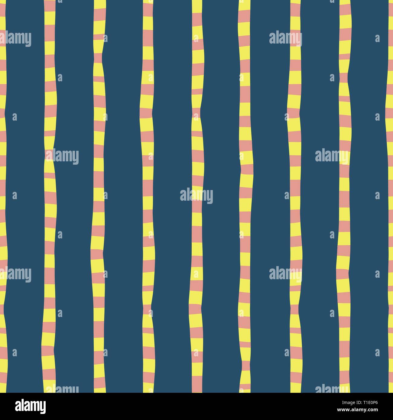 Lignes verticales irrégulières dessinées à la main bleu rose jaune fond vectoriel sans couture. Répétition de lignes motif abstrait. Style naïf pour enfant. À utiliser pour les enfants Illustration de Vecteur