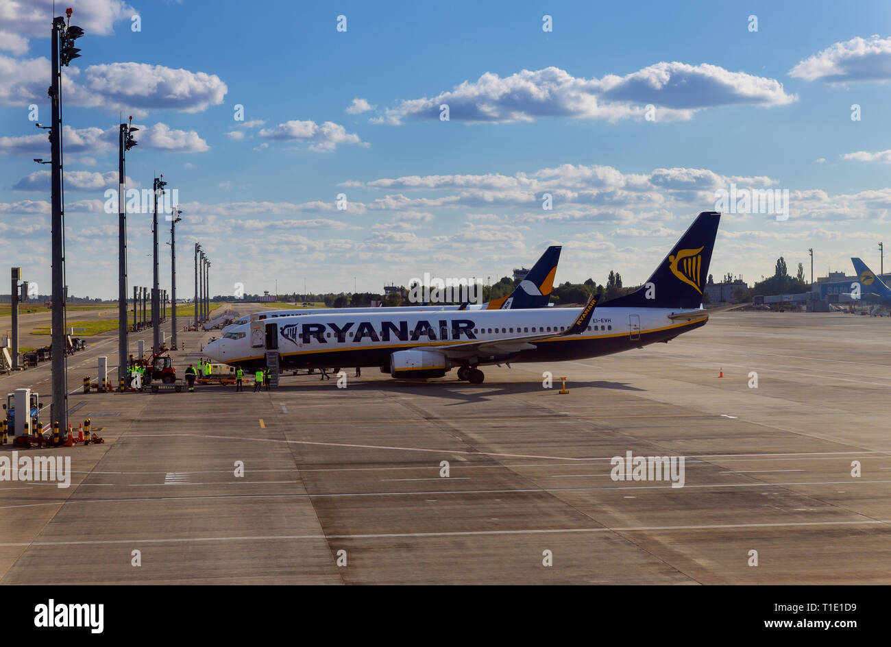 10 mars 2019 L'AÉROPORT INTERNATIONAL BORYSPIL Kiev. Les compagnies aériennes low cost Ryanair compagnie aérienne avion à l'aéroport. Banque D'Images