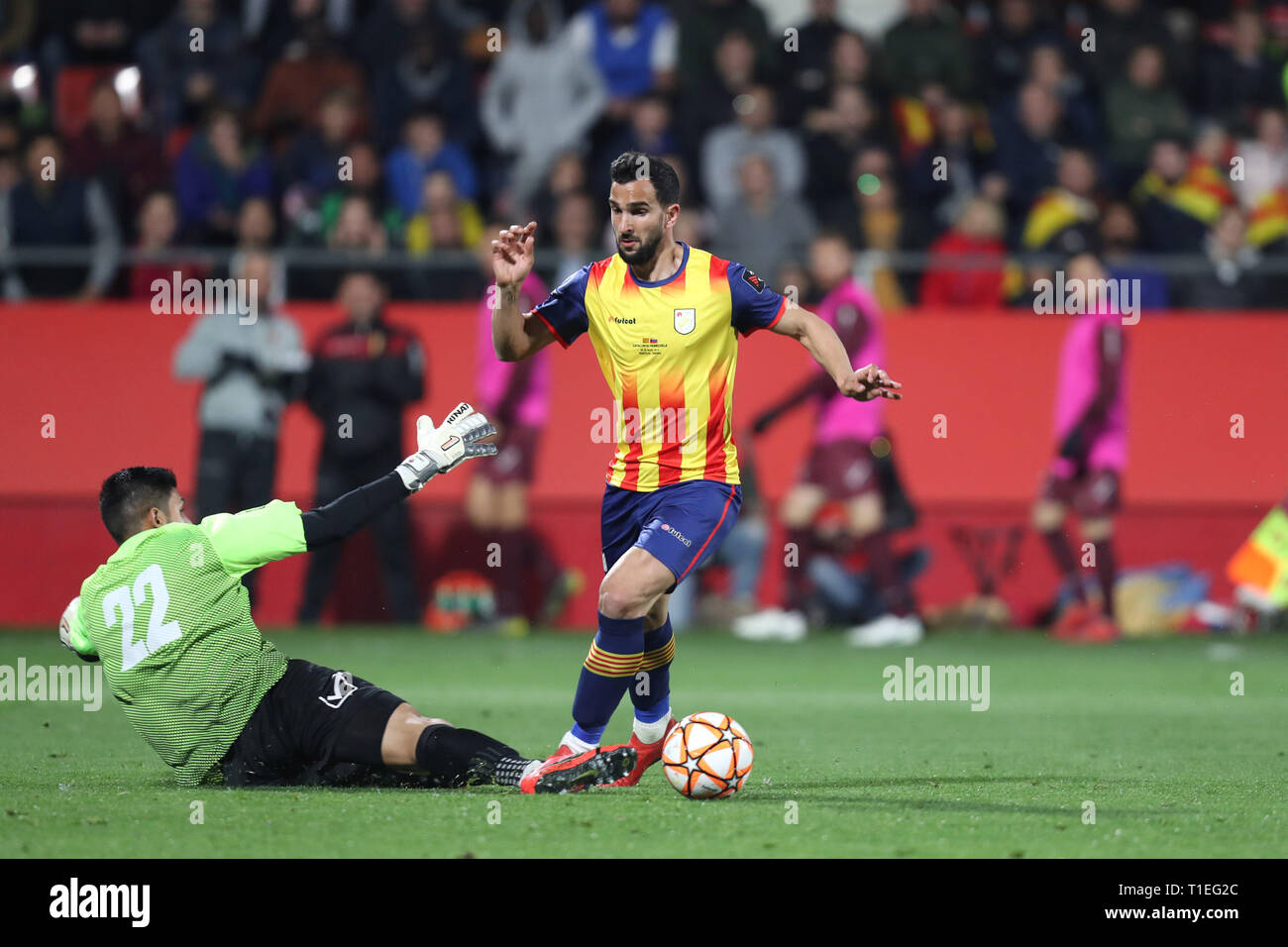 Girona, Espagne. Mar 25, 2019. 25 mars 2019 - Gérone, Catalogne, Espagne - Pere Milla de Catalogne pendant le match de football entre la Catalogne et le Venezuela le 25 mars 2019 au stade Montilivi à Gérone, Espagne. Credit : Manuel Blondeau/ZUMA/Alamy Fil Live News Banque D'Images