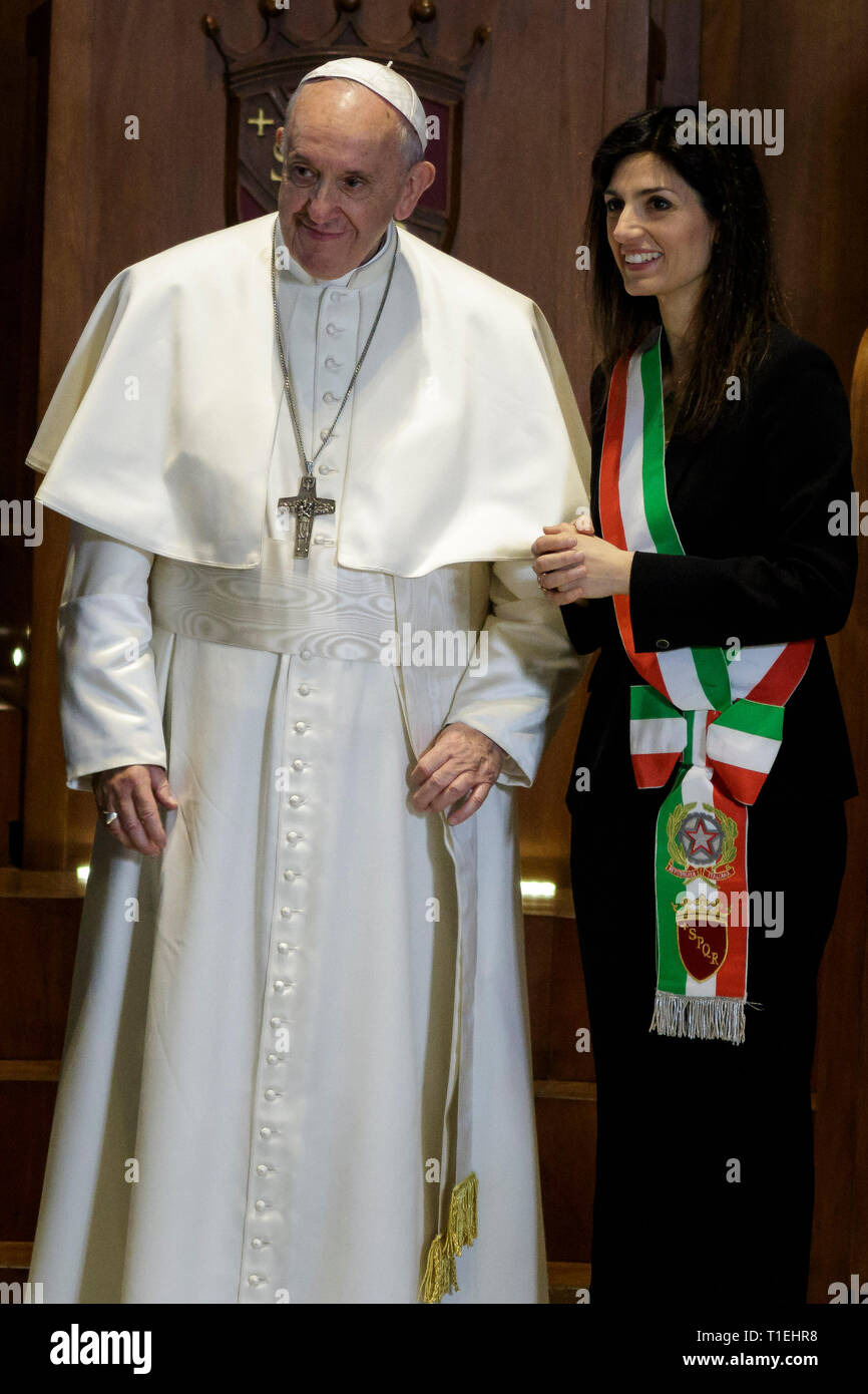 Rome, Italie. 26 mars, 2019. Le pape François visite le Campidoglio, la colline du Capitole à Rome. Credit : Giuseppe Ciccia/Alamy Live News Banque D'Images Rome, Italie. 26 mars, 2019. Le pape François visite le Campidoglio, la colline du Capitole à Rome. Credit : Giuseppe Ciccia/Alamy Live News Banque D'Images