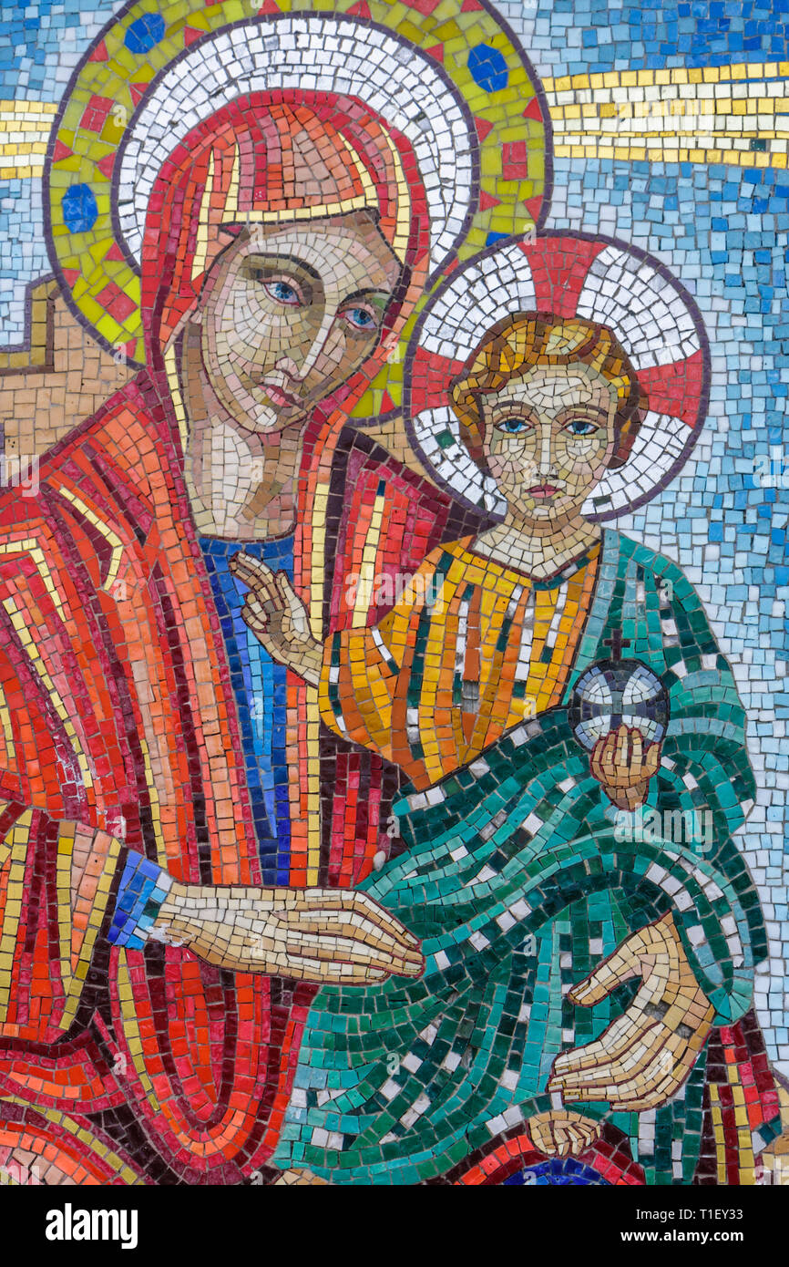 Miami Florida,Eglise catholique ukrainienne,mosaïque,Vierge Marie,Christ,mère et enfant,religion,foi,icône,Christianisme,FL090320108 Banque D'Images