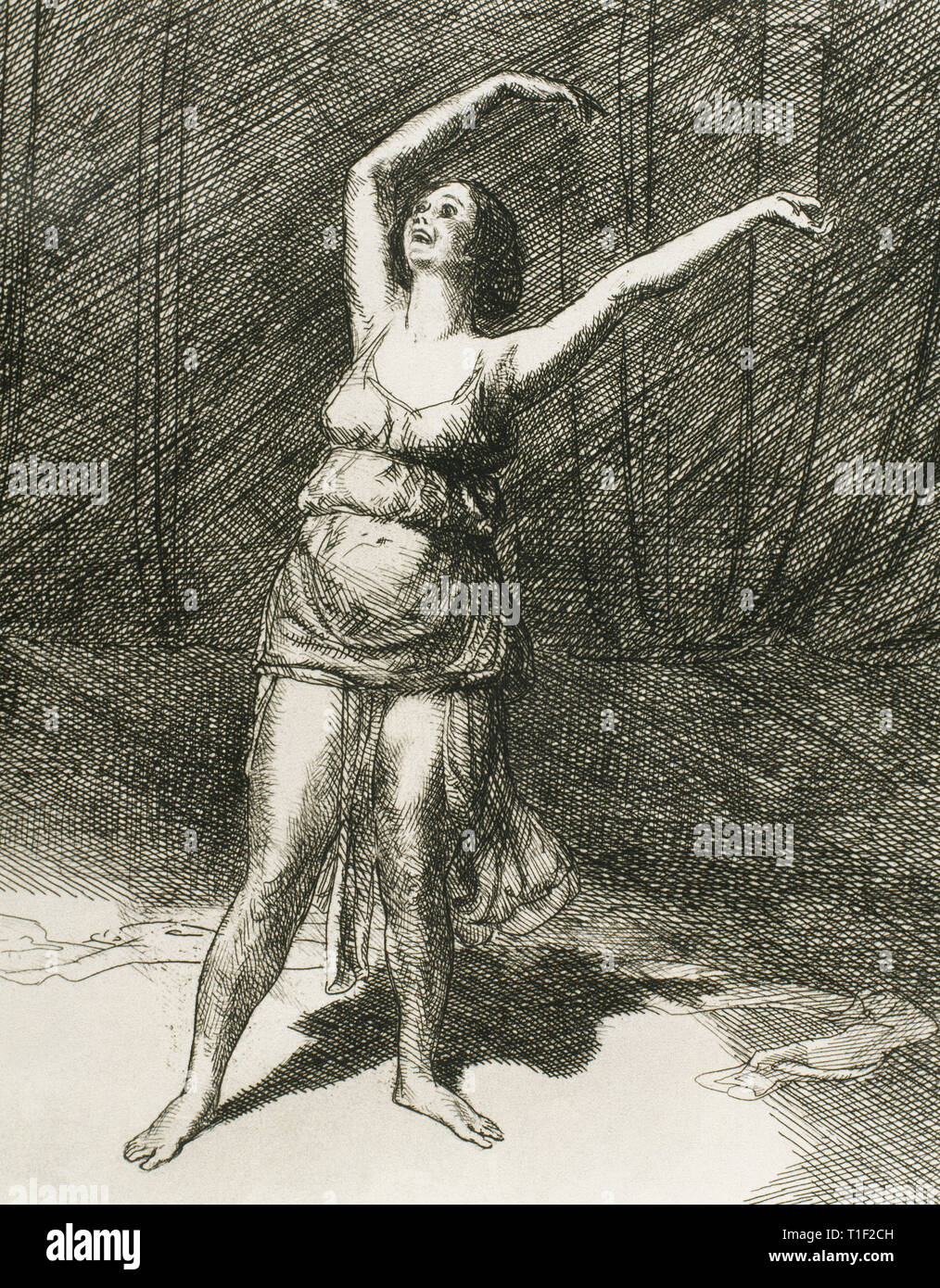 Isadora Duncan Isadora Duncan (Angela) (1877-1927). Danseuse américaine. Isadora Duncan danse. Gravure par John Sloan (1871-1951), 1915. Banque D'Images