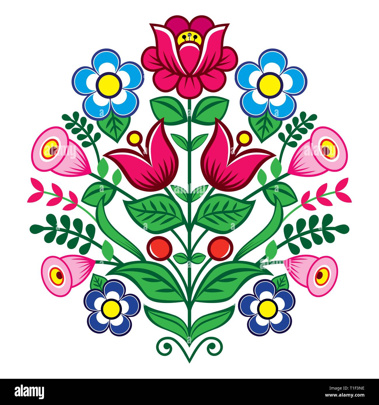 Motif floral vecteur mignon de Pologne, l'art populaire, vecteur conception Zalipie motif décoratif avec des roses et des feuilles - carte de voeux, d'invitation de mariage Illustration de Vecteur