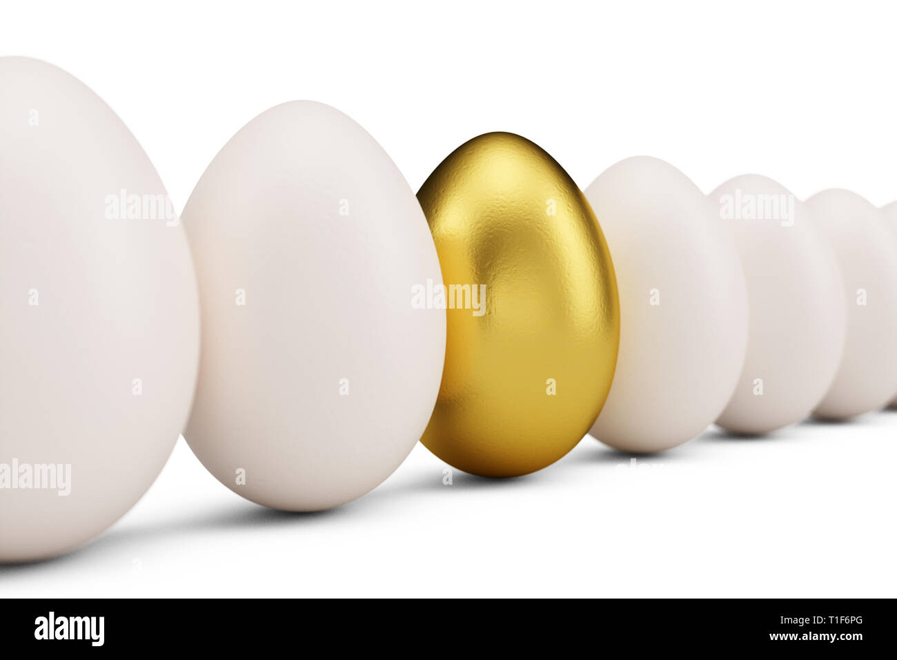 Oeufs d'oeufs blancs autour de la rangée. Œuf d'or libre. Oeufs d'or comme un signe de richesse, de luxe. Comme un symbole de l'oeuf, vacances, week-end de Pâques. Illus 3D Banque D'Images