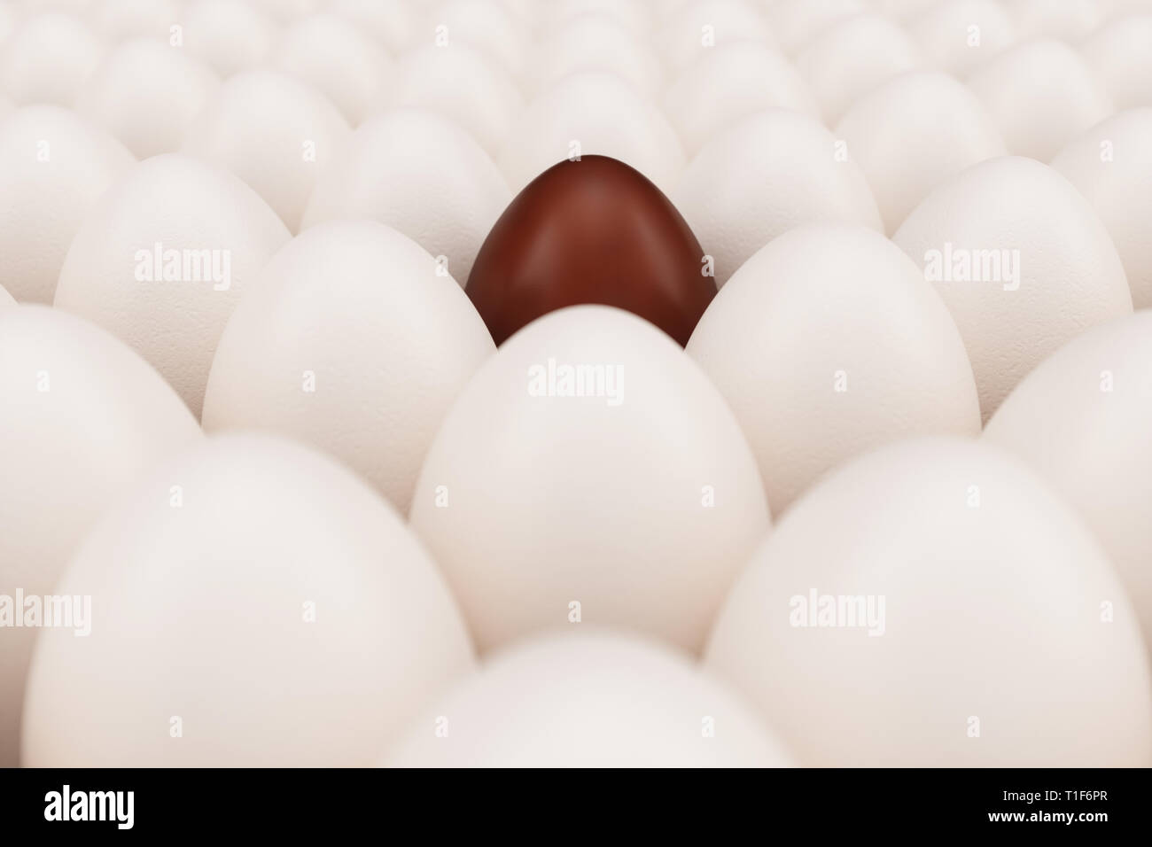 Oeuf en chocolat dans un centre. Contexte de blanc de poulet œufs en un œuf en chocolat. Symbole de Pâques, vacances, 3D illustration Banque D'Images