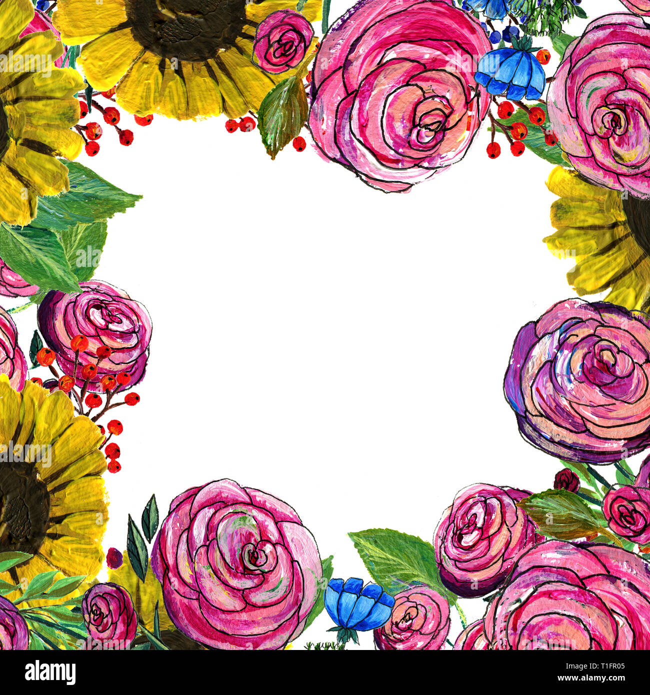 Frontière de fleurs à la main Banque D'Images