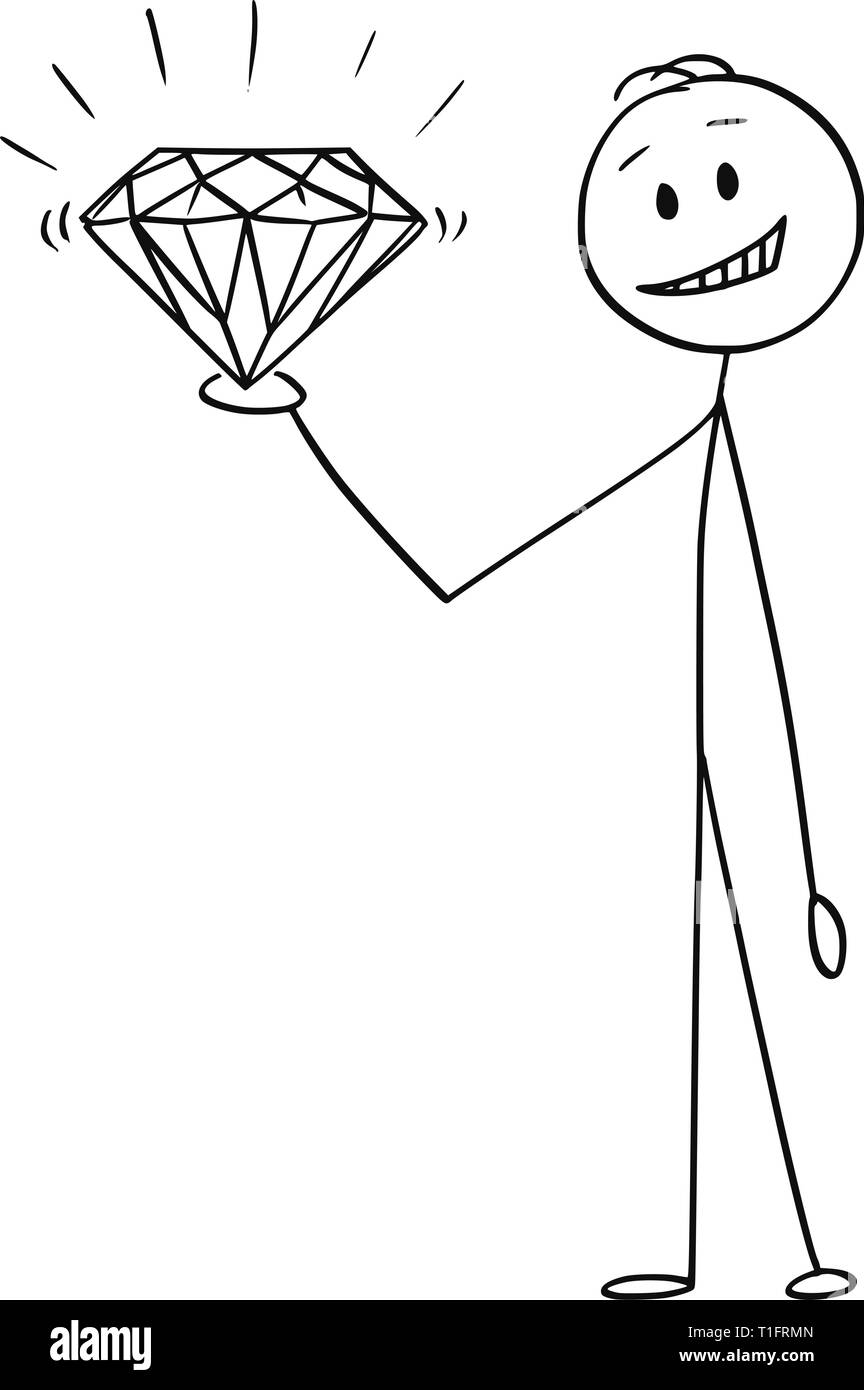 Cartoon stick figure dessin illustration conceptuelle de l'homme ou couple dans la main gros diamants brillant ou bijou. Illustration de Vecteur
