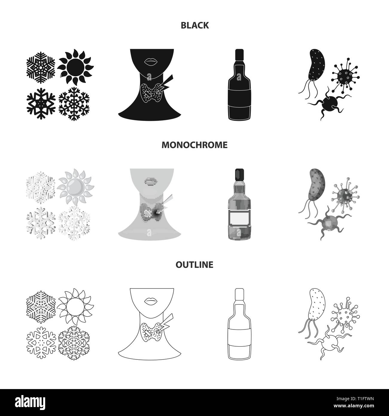 Les bactéries,flocon,,tomber,system,bouteille,glace,virus,le cou,whisky,hiver,microbe anatomie,alcool,laboratoire,neige,corps,verre,biologie,neige,des,boissons,congelés,thyroïde,vodka,sale,soleil,traitement,verre,chaleur,micro,rhum,maladie,,brûler,gland,medical,la douleur,la maladie,dermatologie,healthcare,set,icône,,illustration,collection,isolé,design,graphisme,élément vecteur vecteurs,signer , Illustration de Vecteur
