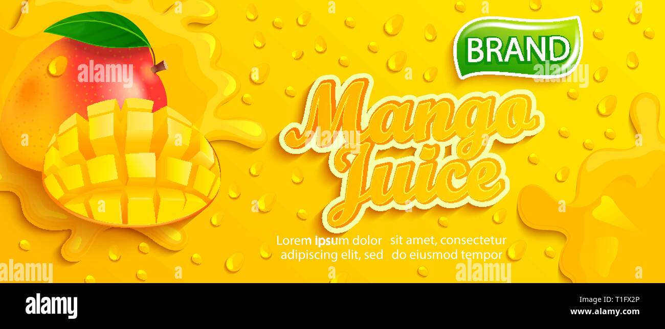 Jus de mangue fraîche bannière avec apteitic splash gouttes Illustration de Vecteur