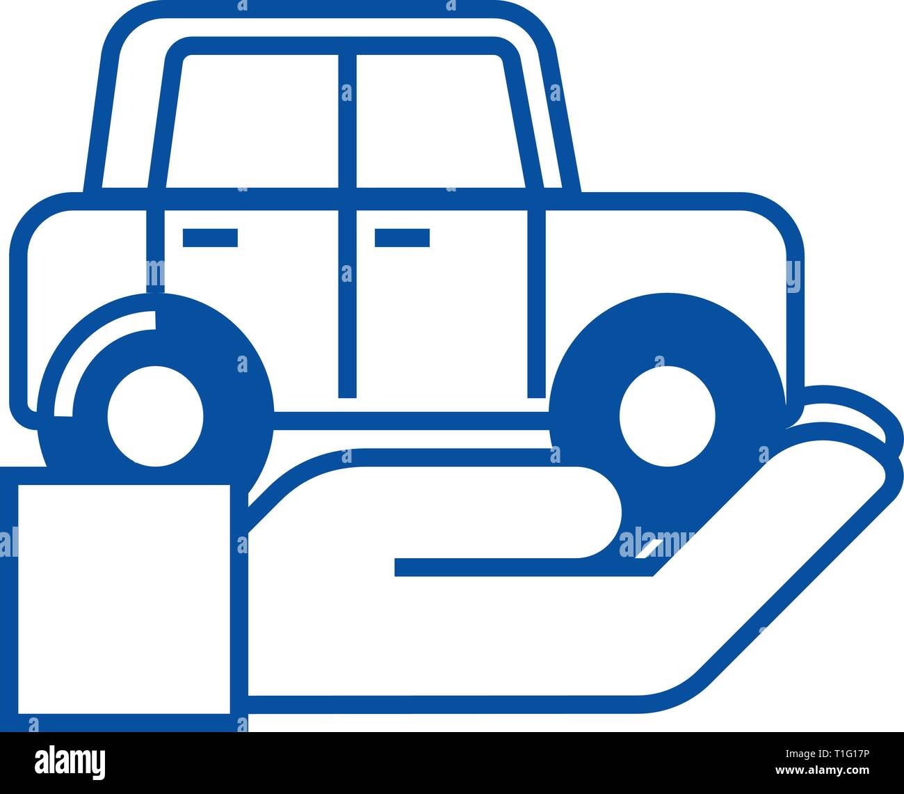 Assurance voiture en ligne à main concept icône. Assurance Auto,voiture en main à plat, signe, symbole vecteur illustration contour. Illustration de Vecteur