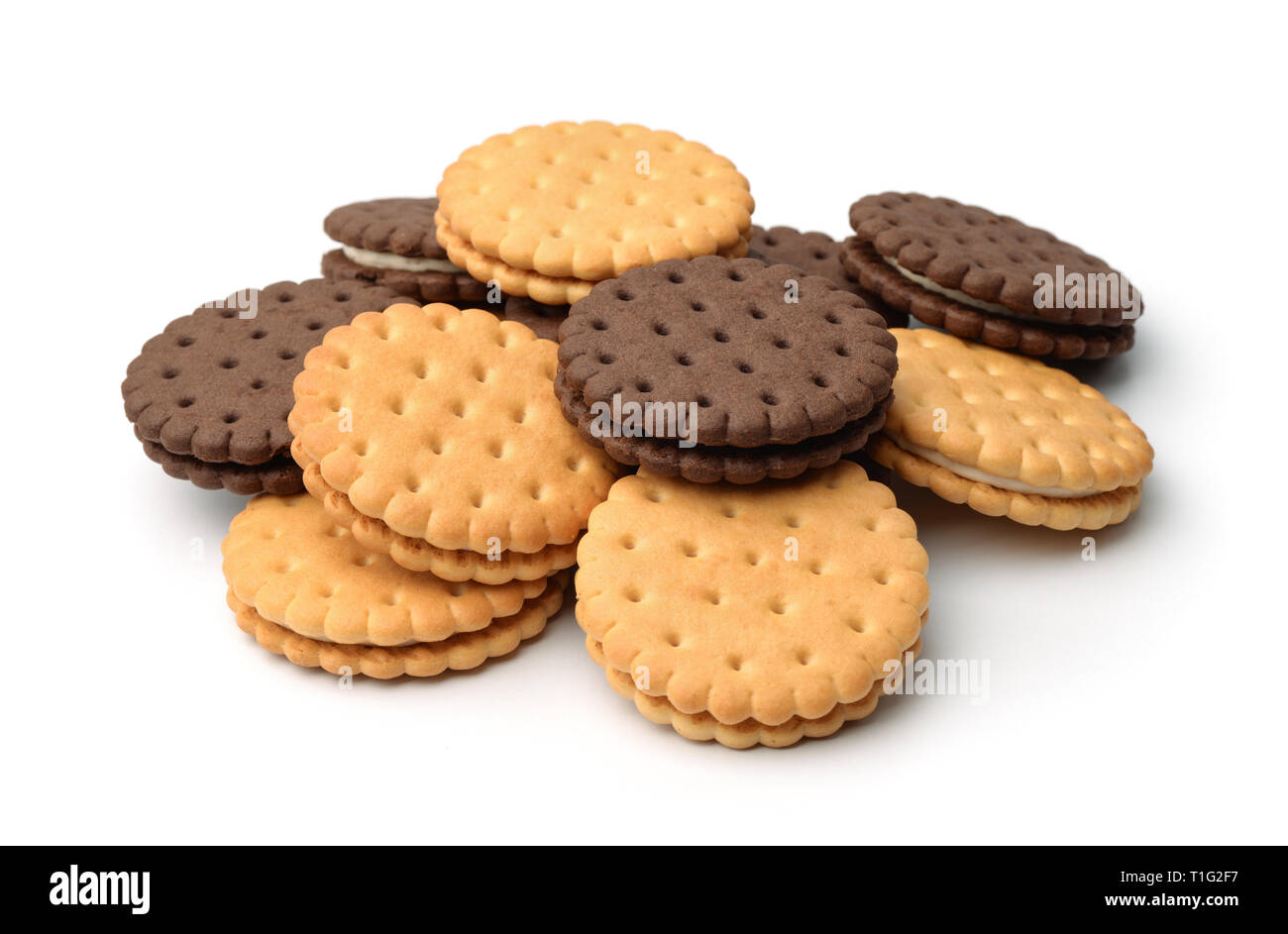 Pile de biscuit sandwich isolated on white Banque D'Images