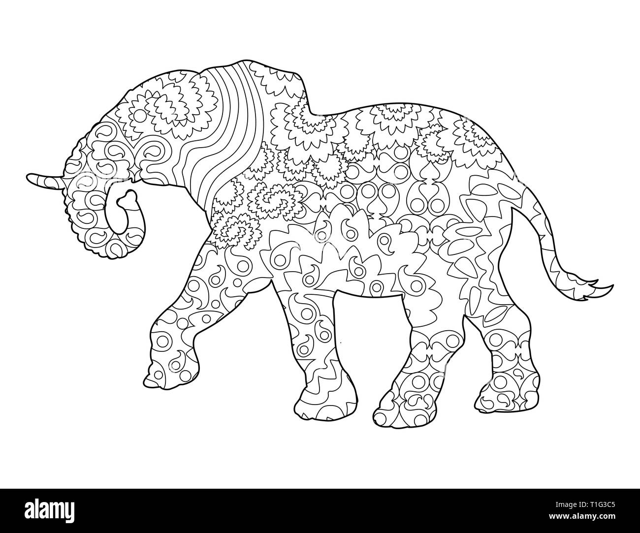 Silhouette du châssis d'un éléphant pour colorier avec des crayons de couleur ou peinture pour enfants et adultes Illustration de Vecteur