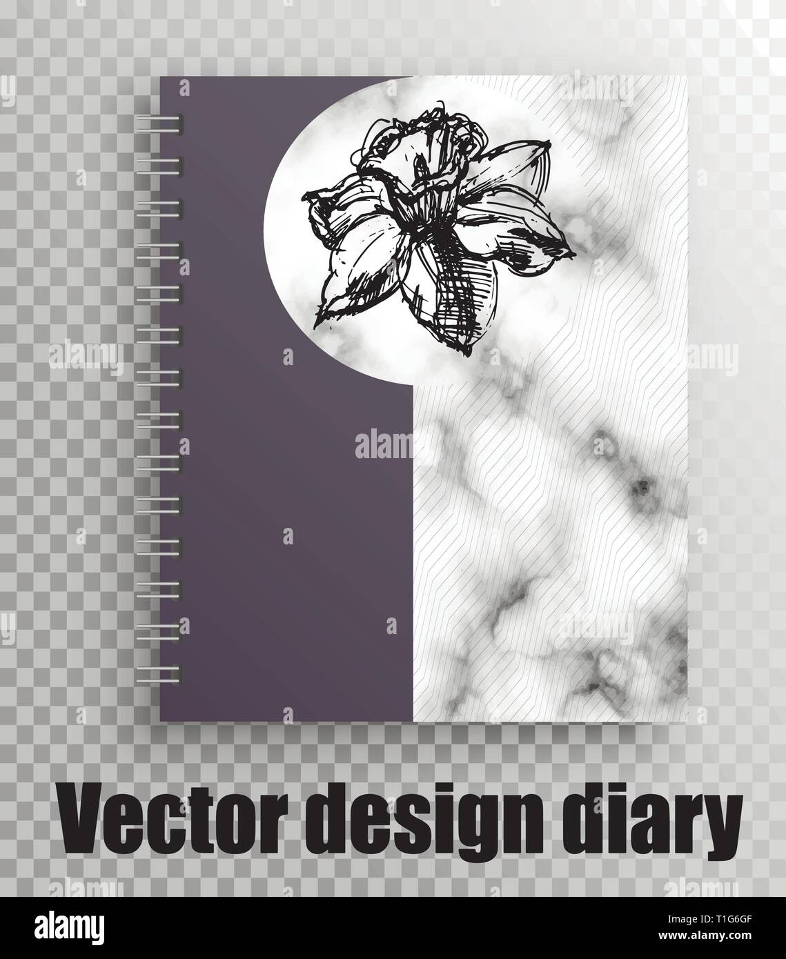 Ordinateur portable pour un étudiant avec une belle impression de la jonquille et gray marble texture Illustration de Vecteur