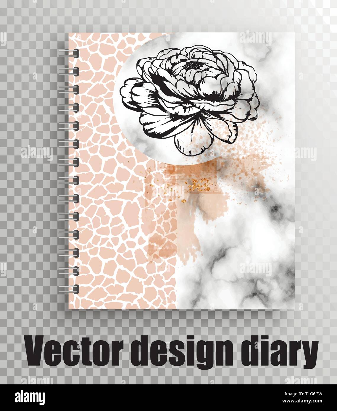 Ordinateur portable étudiant avec belle pivoine et leopard print et gray marble texture Illustration de Vecteur
