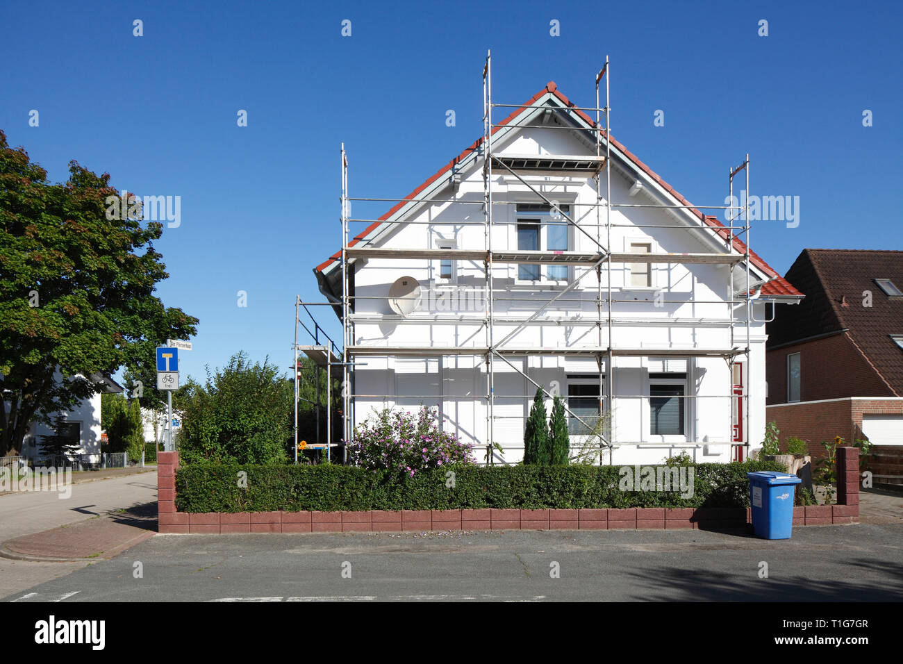 Blanc équipée maison individuelle, construction site, Delmenhorst, Basse-Saxe, Allemagne, Europe Banque D'Images